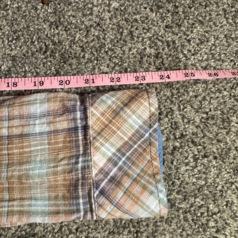 Nautica Jeans Women's Plaid Long Sleeve‎ Button Down Shirt XL Beige Blue